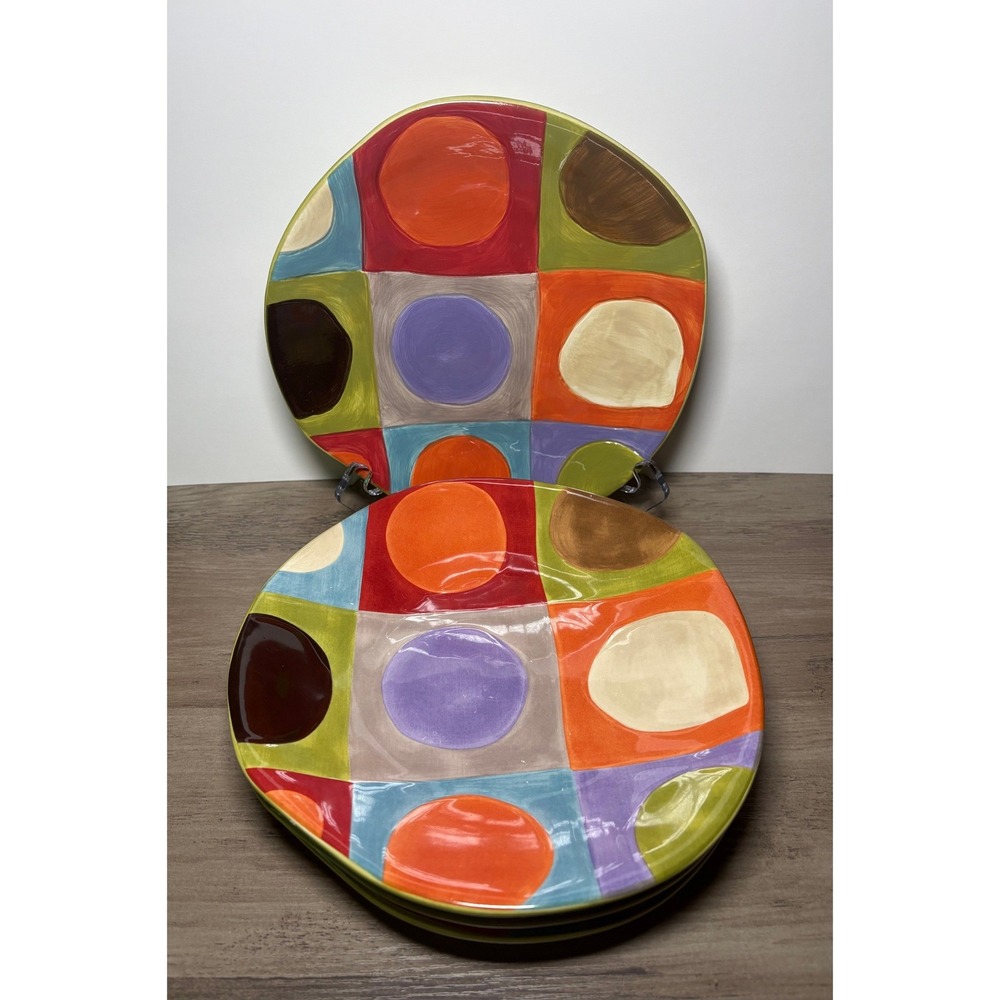 Pier 1 Urban Dot 8.5" 4 Set Luncheon Salad Dessert Asymmetrical Shape Multicolor